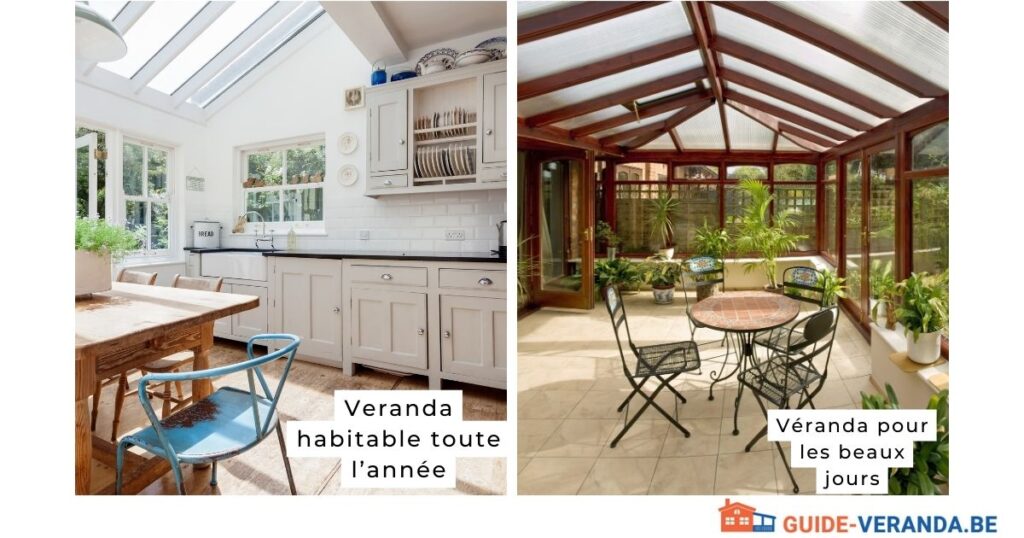 Montage photo avec à droite une véranda isolée et aménagée en cuisine et à gauche une véranda jardin d'hiver